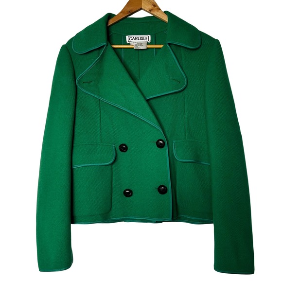 Carlisle Blazer Jacket Size 8 Kelly Green Wool Angora Cropped Pea Coat Vintage - Picture 1 of 9